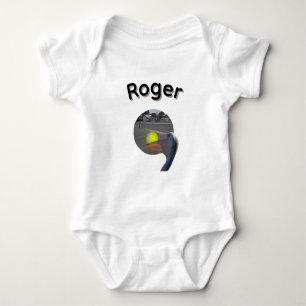 Roger Name With Ball Catching Pelican, Baby Bodysuit