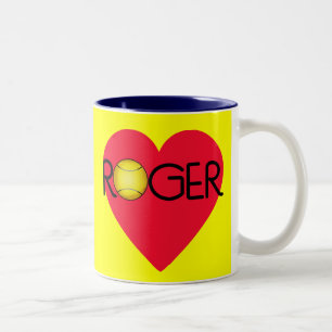ROGER with Heart and Tennis Ball Two-Tone Coffee Mug