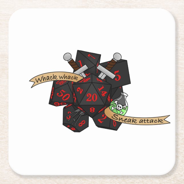 Rogue Dice Design Square Paper Coaster (Front)