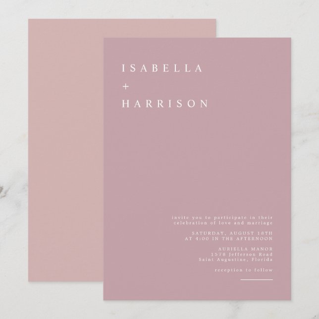 ROGUE Dusty Blush Pink Mauve Rose Gold Wedding Invitation (Front/Back)