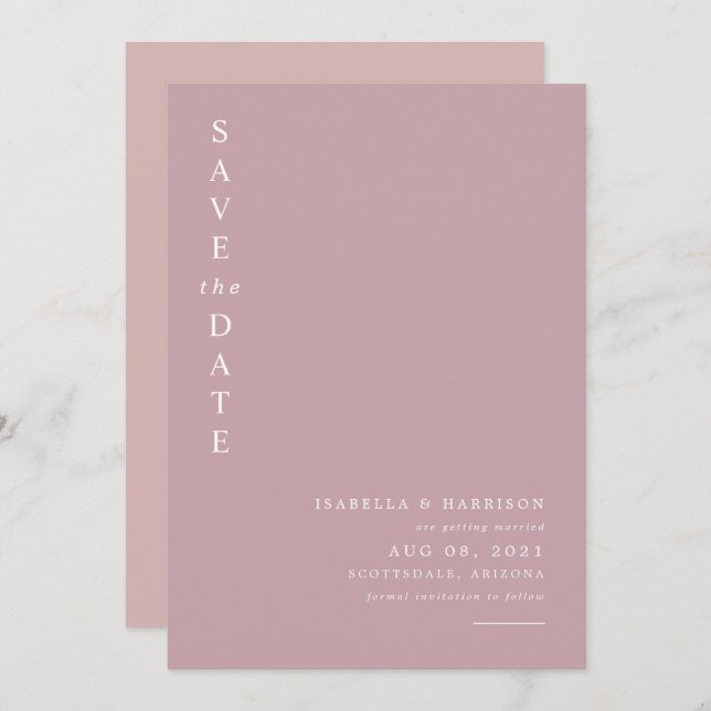 ROGUE Dusty Blush Pink Mauve Save the Date Invitation (Front/Back)
