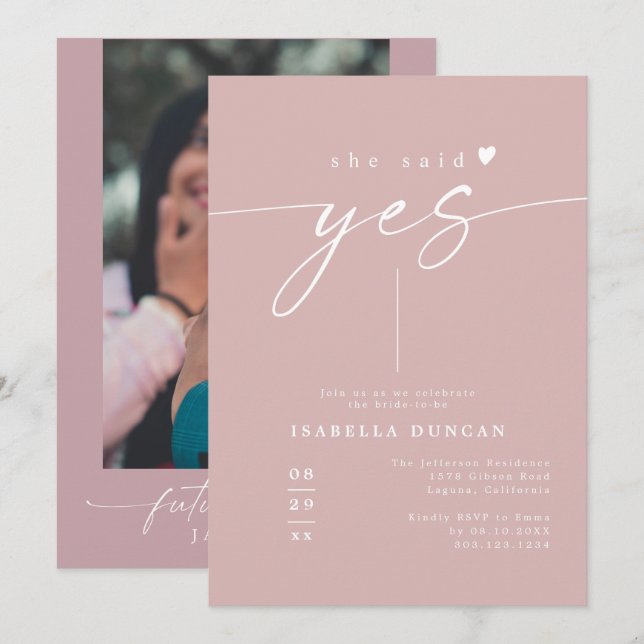 ROGUE Dusty Rose Blush She Said Yes Bridal Shower Invitation (Front/Back)
