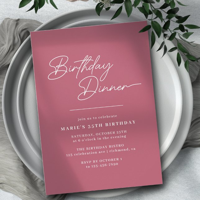 Rogue Pink Mauve | Elegant Girly Birthday Dinner Invitation (Creator Uploaded)