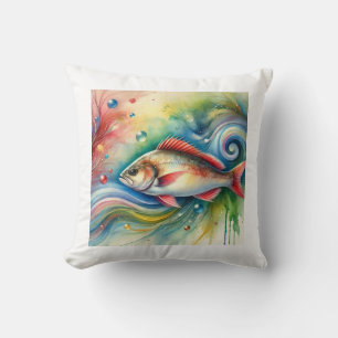 Rohu Fish 260824AREF104 - Watercolor Cushion