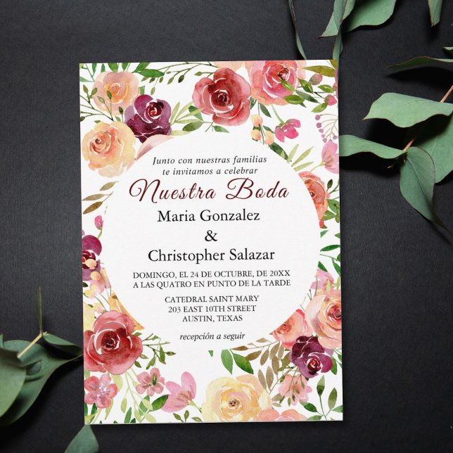 Roja Flores Boda Elegante Spanish Espanol Wedding Invitation (Creator Uploaded)