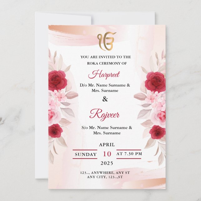 Roka Ceremony Invitation Card, Engagement (Front)
