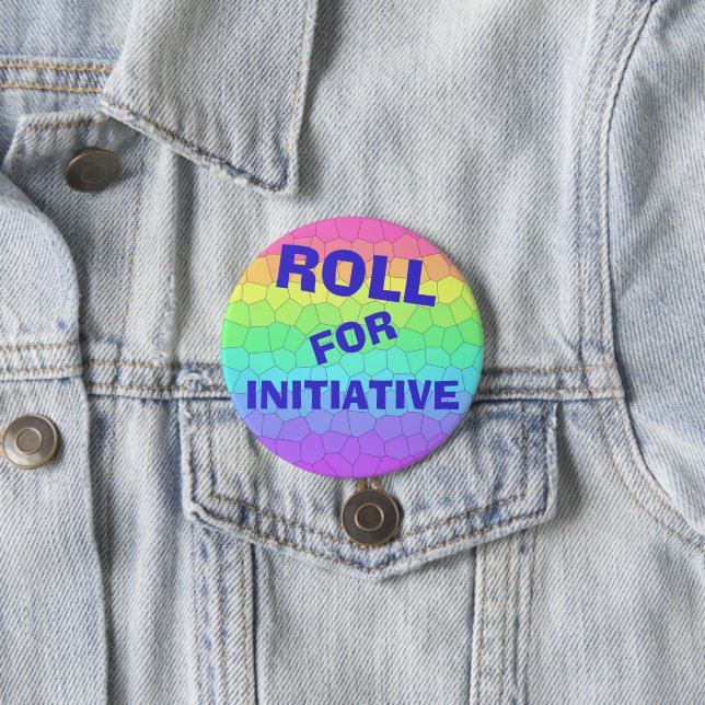 "Roll for Initiative" Rainbow Dungeons Dragons 7.5 Cm Round Badge (In Situ)