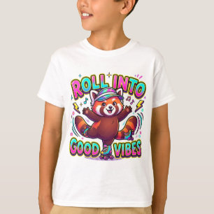 Roll Into Good Vibes Cute Red Panda T-Shirt Kids