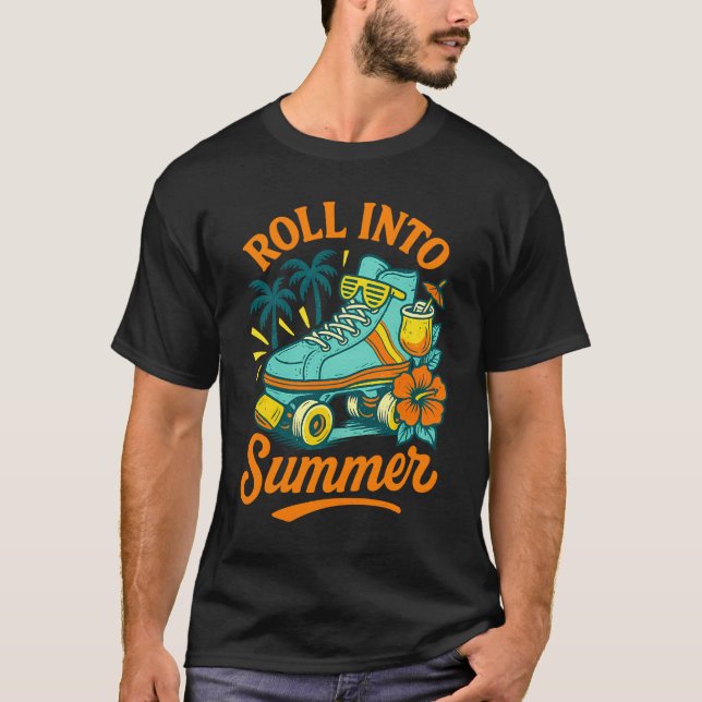 Roll Into Summer Retro Roller Skate T-Shirt (Front)