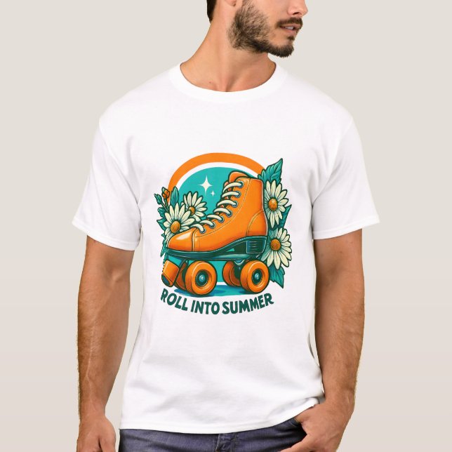 "Roll Into Summer" Retro Roller Skate T-shirt (Front)