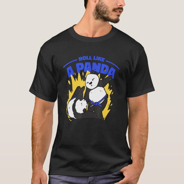 Roll Like A Panda   Bjj Jiu Jitsu Blue Belt Panda T-Shirt (Front)