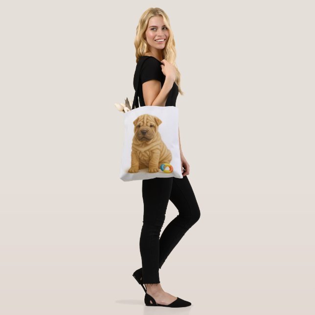 Roll Model – Shar Pei Puppy Tote Bag (On Model)