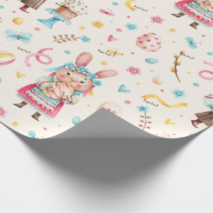 Roll, Name, Boy Girl Easter Bunny Cakes Eggs Wrapping Paper