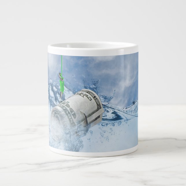 roll of money on fish hook large coffee mug (Front)
