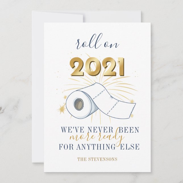 Roll On 2021 New Year Personalised Holiday Card (Front)