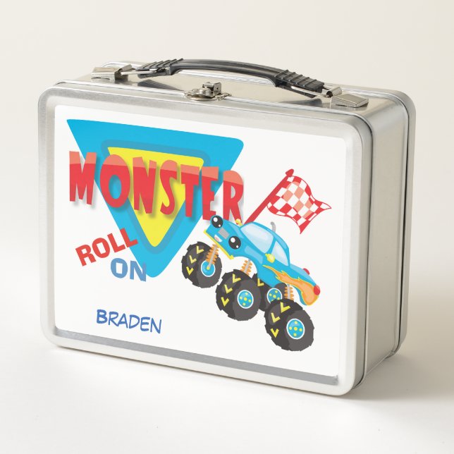 Roll On Monster Truck Personalised Metal Lunch Box (Front)