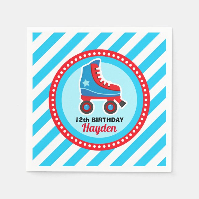 Roll on over! Roller Skate Sport Birthday Napkin (Front)