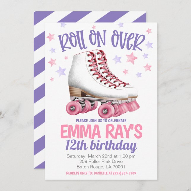 Roll on Over Roller Skating Birthday  Invitation (Front/Back)