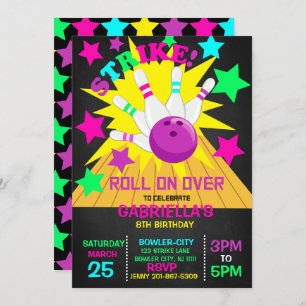 Roll On Over... STRIKE Bowling Birthday Party Invitation