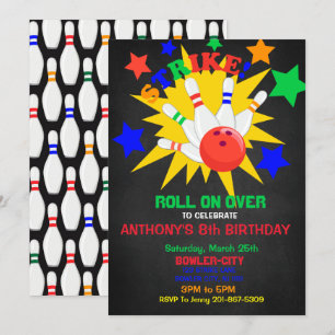 Roll On Over... STRIKE Bowling Birthday Party Invitation