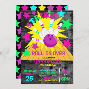 Roll On Over... STRIKE Bowling Birthday Party Invitation