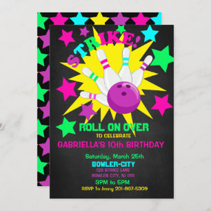 Roll On Over... STRIKE Bowling Birthday Party Invitation