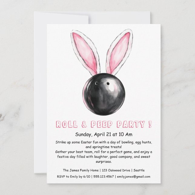 Roll & Peep Party – Easter Bowling Invitation (Front)
