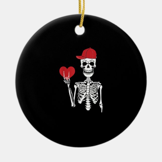Roll Skeleton Hands Heart Valentines Day Skull Ceramic Tree Decoration (Front)