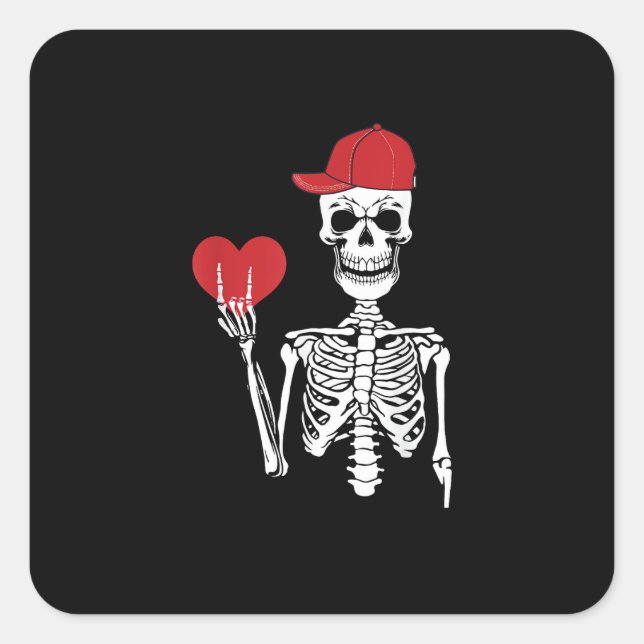 Roll Skeleton Hands Heart Valentines Day Skull Square Sticker (Front)