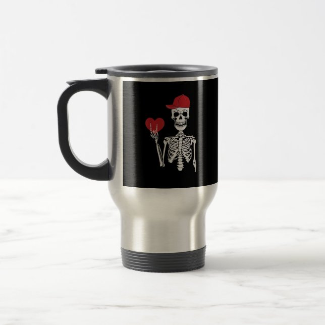 Roll Skeleton Hands Heart Valentines Day Skull Travel Mug (Left)