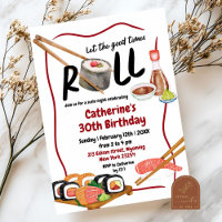 Roll Sushi Night Japanese Birthday Invitation