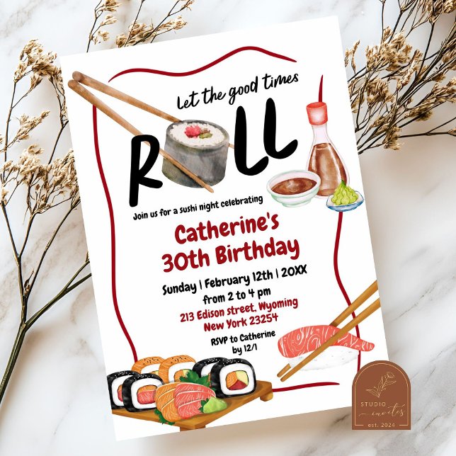 Roll Sushi Night Japanese Birthday Invitation (Creator Uploaded)