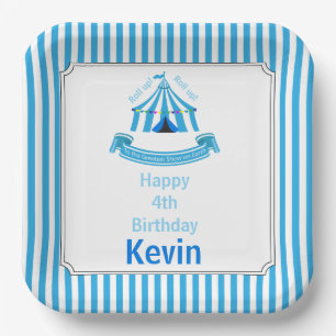 Roll up! Roll up! Circus Birthday Party Blue Paper Plate