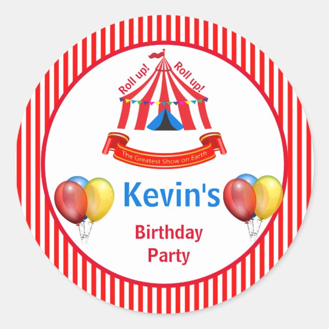 Roll up! Roll up! Circus Birthday Party Classic Round Sticker (Front)