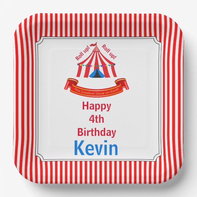 Roll up! Roll up! Circus Birthday Party Paper Plate (Front)