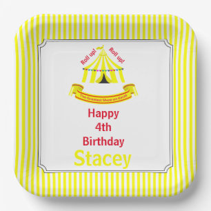 Roll up! Roll up! Circus Birthday Party Yellow Paper Plate