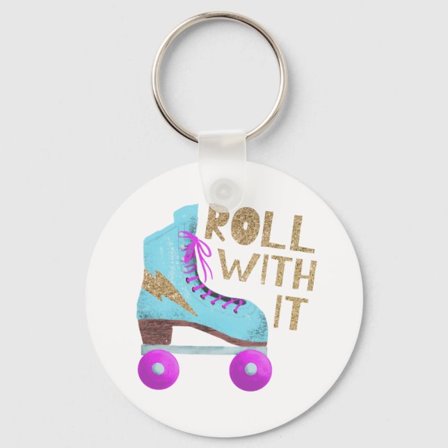 ROLL WITH IT | 80's Retro Roller Skate Key Ring (Front)
