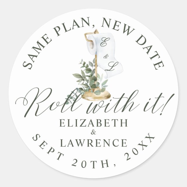 Roll With It Elegant Sage Greenery & Toilet Paper Classic Round Sticker (Front)