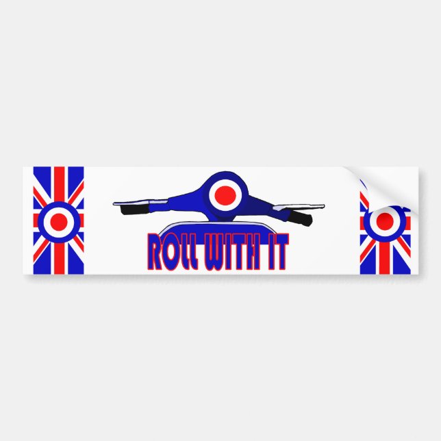 Roll With It Mod Scooter Boy Bumper Sticker (Front)
