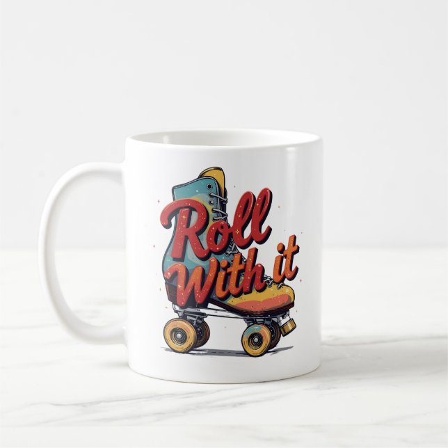 Roll With It Retro 70s 80s Roller Skate Graphic Coffee Mug (Left)