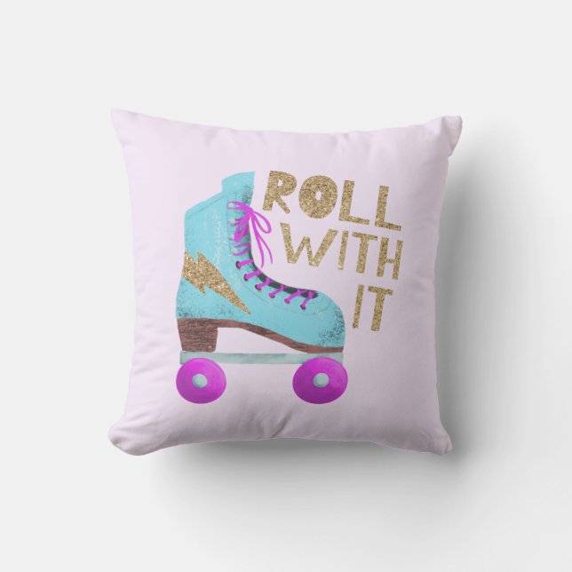 ROLL WITH IT | Retro Roller Skate Cushion (Front)