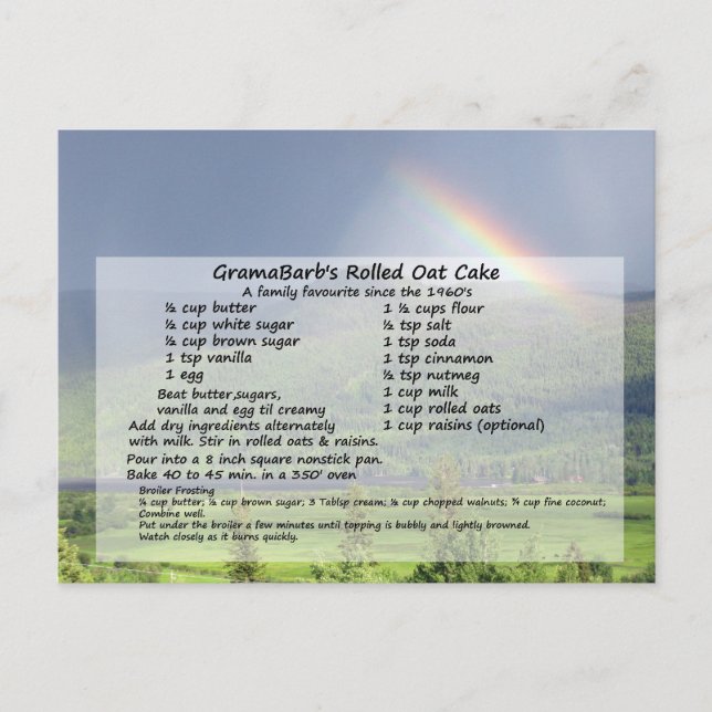 Rolled Oat Cake Recipe Postcard (Front)