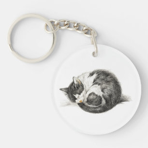 Rolled up lying sleeping cat (1825) key ring