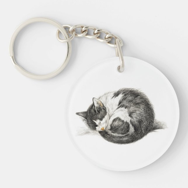Rolled up lying sleeping cat (1825) key ring (Front)