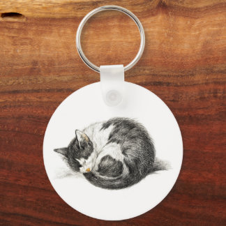 Rolled up lying sleeping cat (1825) key ring