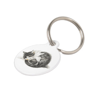 Rolled up lying sleeping cat (1825) pet tag