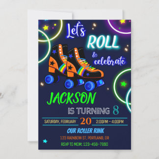 Roller birthday invitation boy Skating invitation