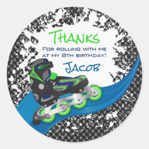 Roller Blade Grunge Green Birthday Party Classic Round Sticker