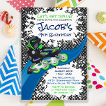 Roller Blade Grunge Green Birthday Party Invitation<br><div class="desc">Celebrate your child's next roller blade / skate party with this cool invitation. With a grunge / graffiti splatter design to give it a youthful look. 3 color options available, Blue Roller Blade, Red Roller Blade or Green Roller Blade. Looking for a digital version only - visit my website, www.invitecentral.com...</div>