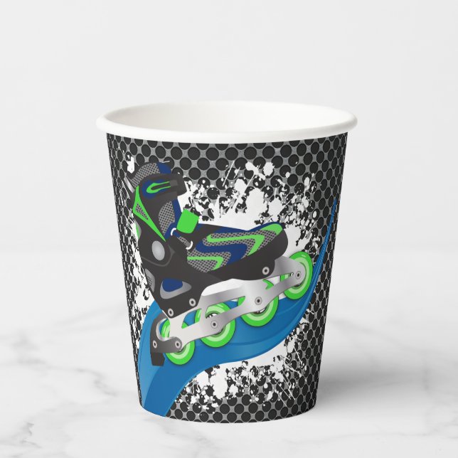 Roller Blade Grunge Green Birthday Party Paper Cups (Front)
